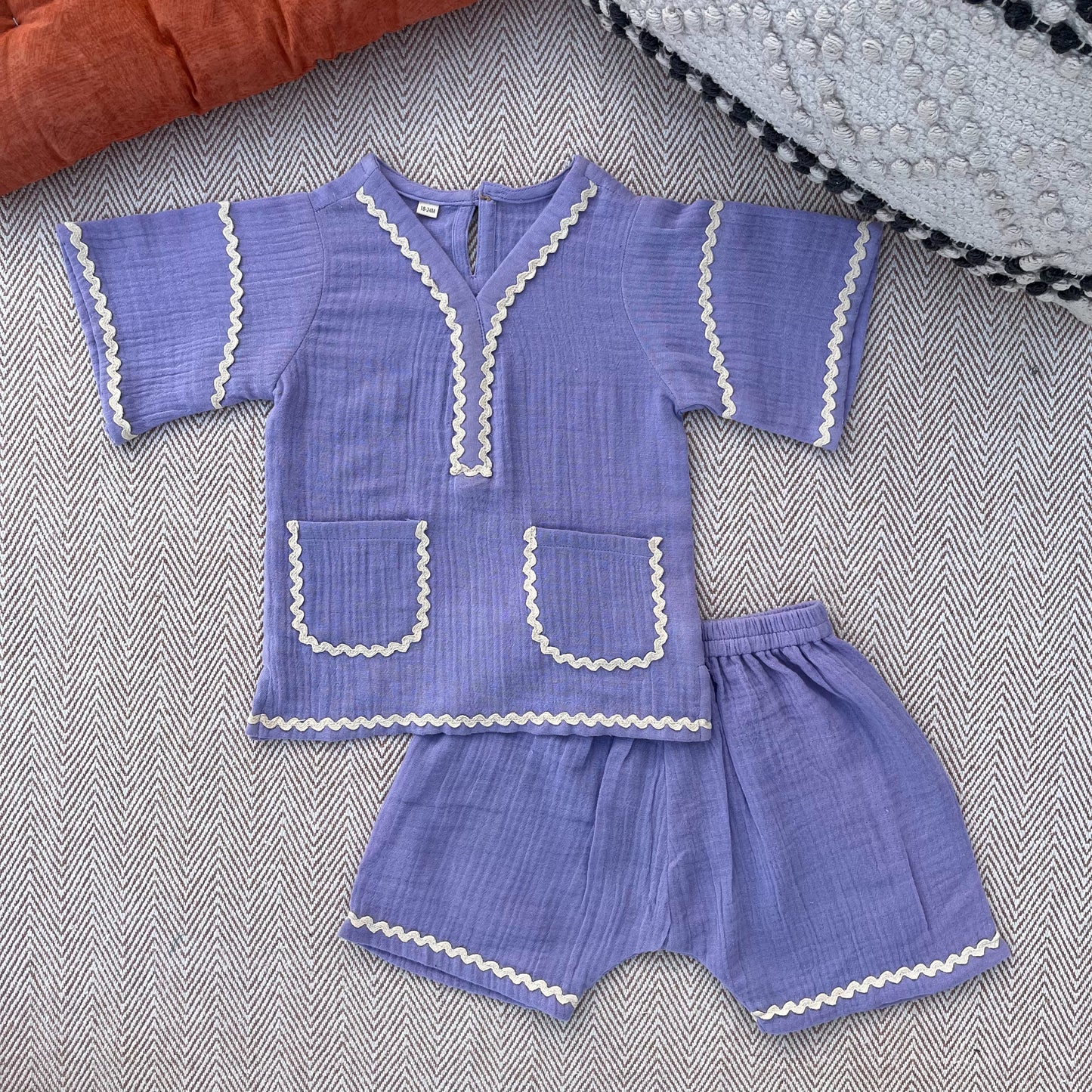Crinkled Muslin Lace Shorts Set