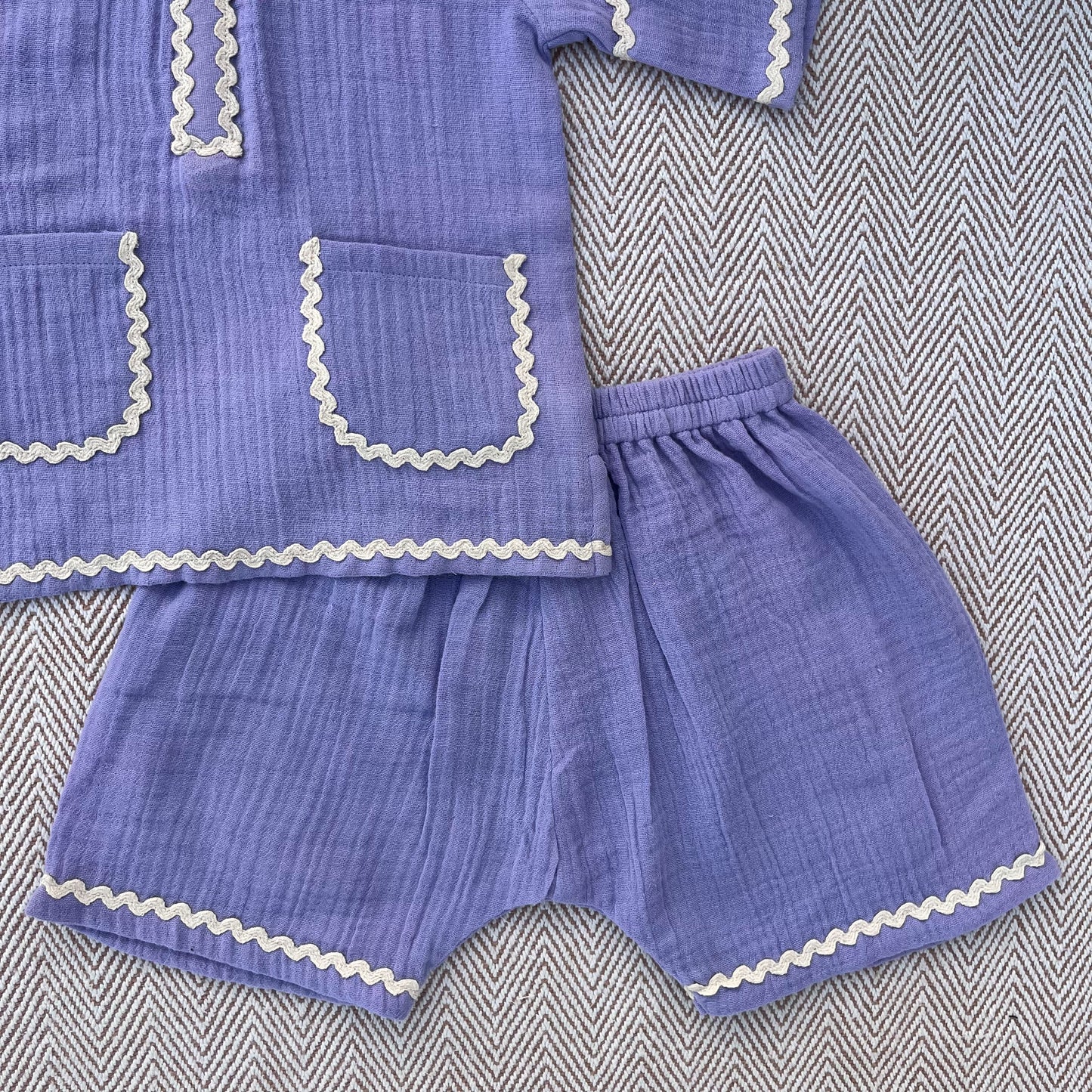 Crinkled Muslin Lace Shorts Set