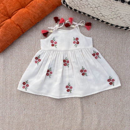 Chanderi Floral Embroidered Tie-up Frock