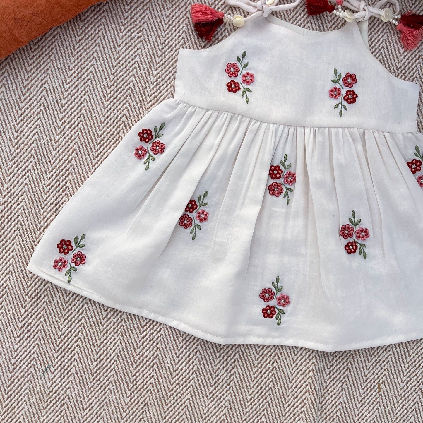 Chanderi Floral Embroidered Tie-up Frock