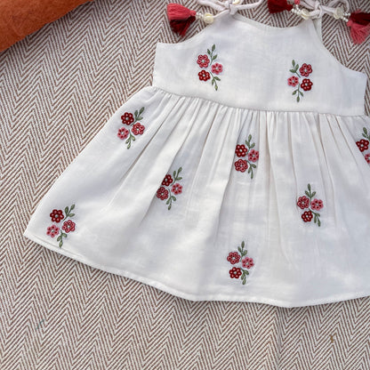 Chanderi Floral Embroidered Tie-up Frock