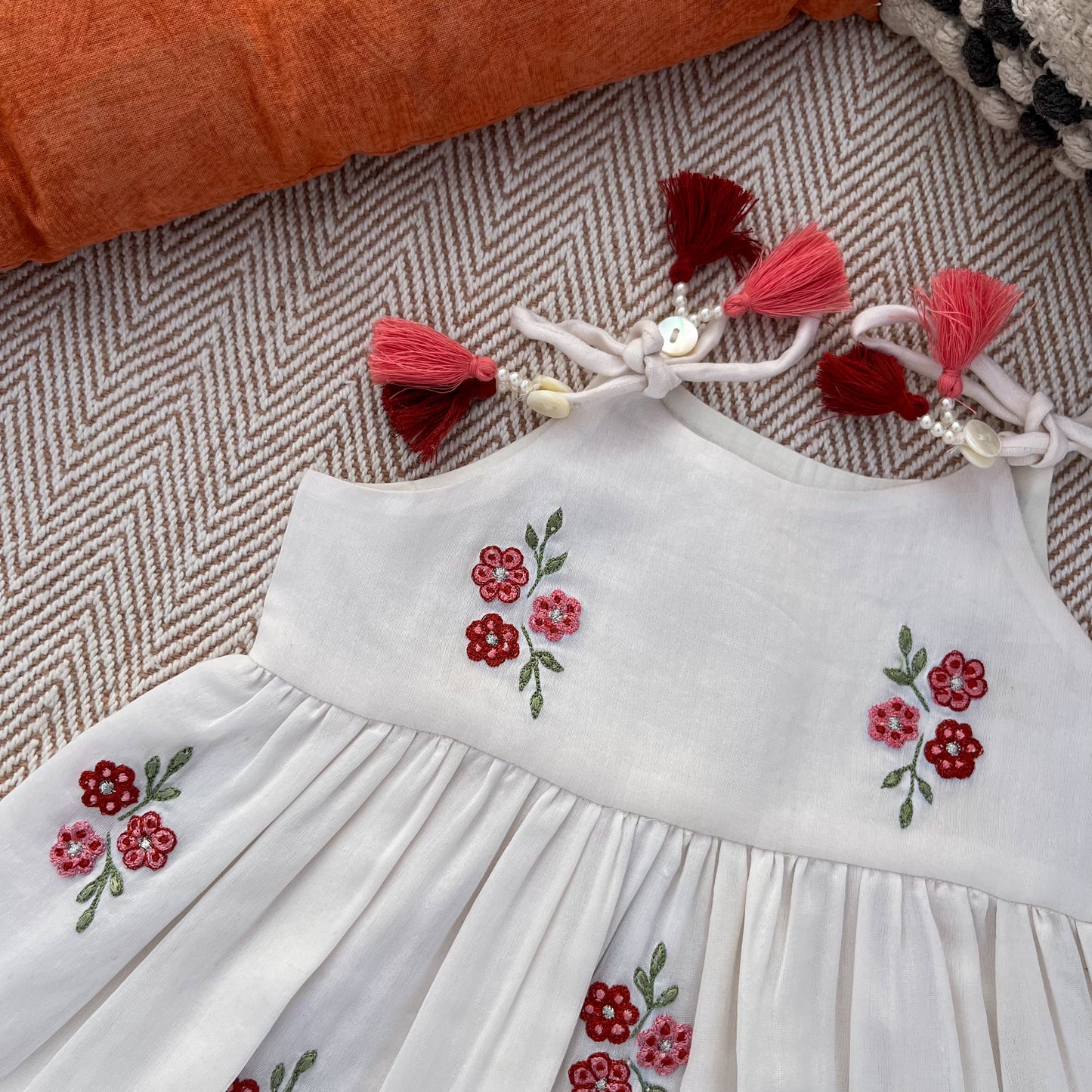 Chanderi Floral Embroidered Tie-up Frock