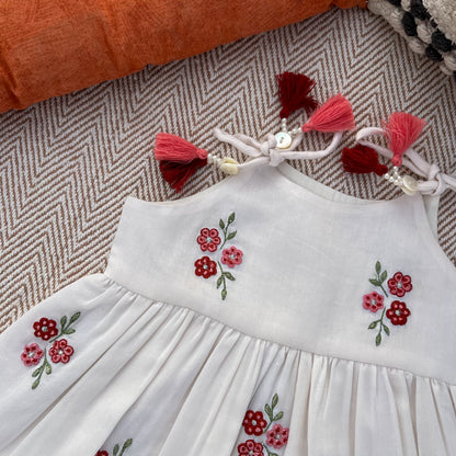 Chanderi Floral Embroidered Tie-up Frock