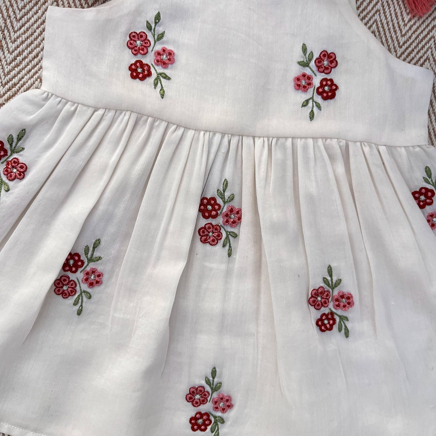 Chanderi Floral Embroidered Tie-up Frock