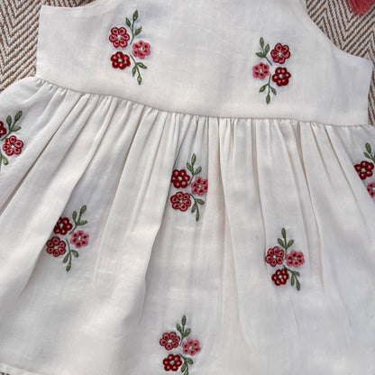 Chanderi Floral Embroidered Tie-up Frock