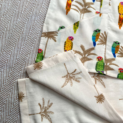 Mul Chanderi 'Parrot Party' Kurta Set for Boys