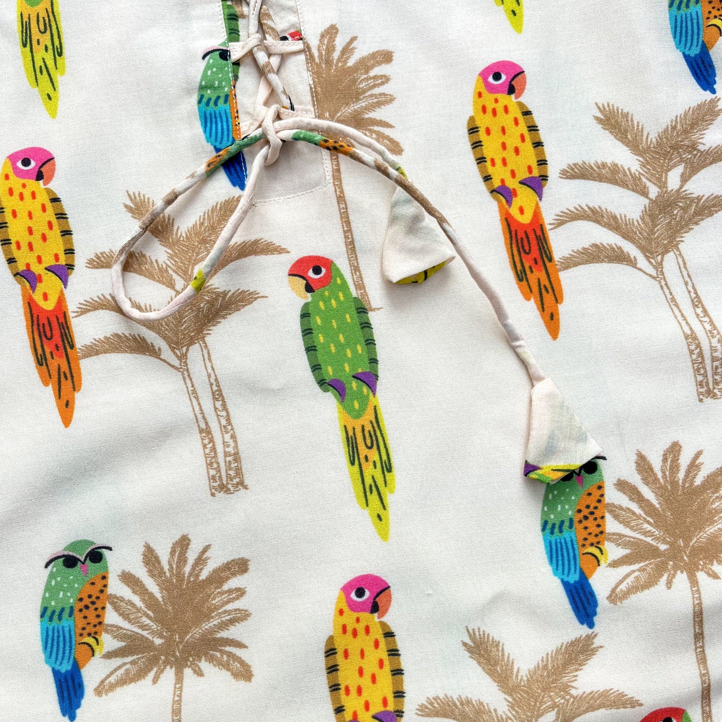 Mul Chanderi 'Parrot Party' Kurta Set for Girls