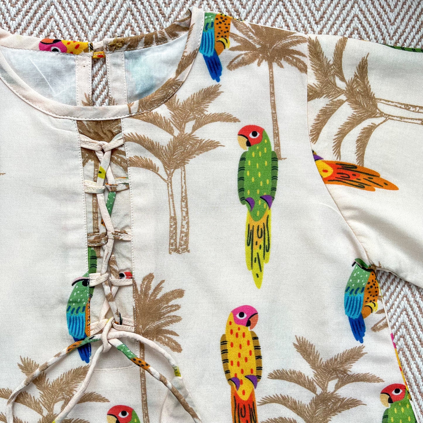 Mul Chanderi 'Parrot Party' Kurta Set for Girls