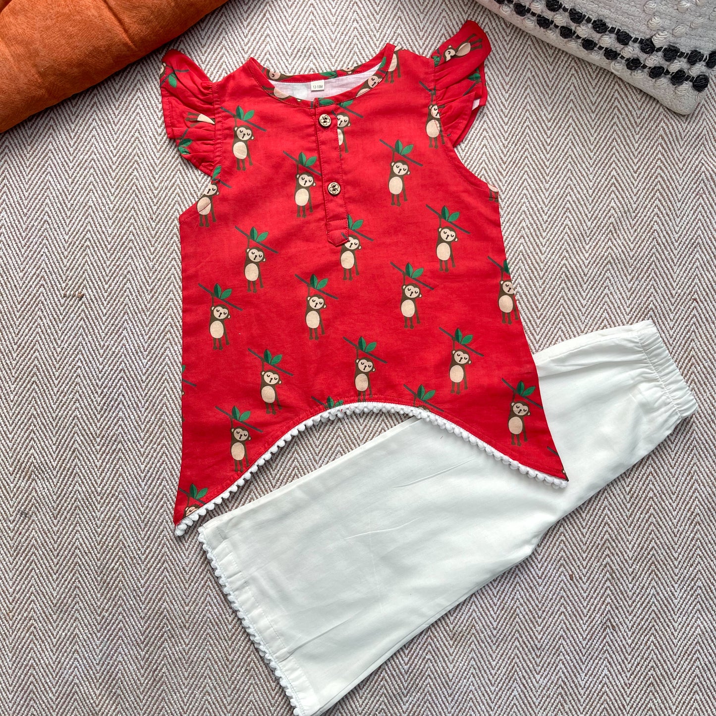 Organic Cotton Monkey Kurta Set for Girls
