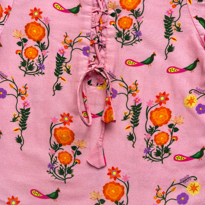 Mul Chanderi 'The Pink City's Peacock' Kurta Set for Girls