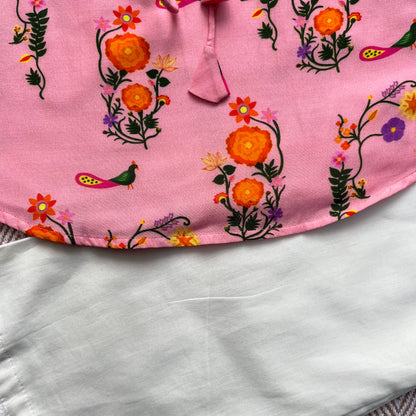 Mul Chanderi 'The Pink City's Peacock' Kurta Set for Girls