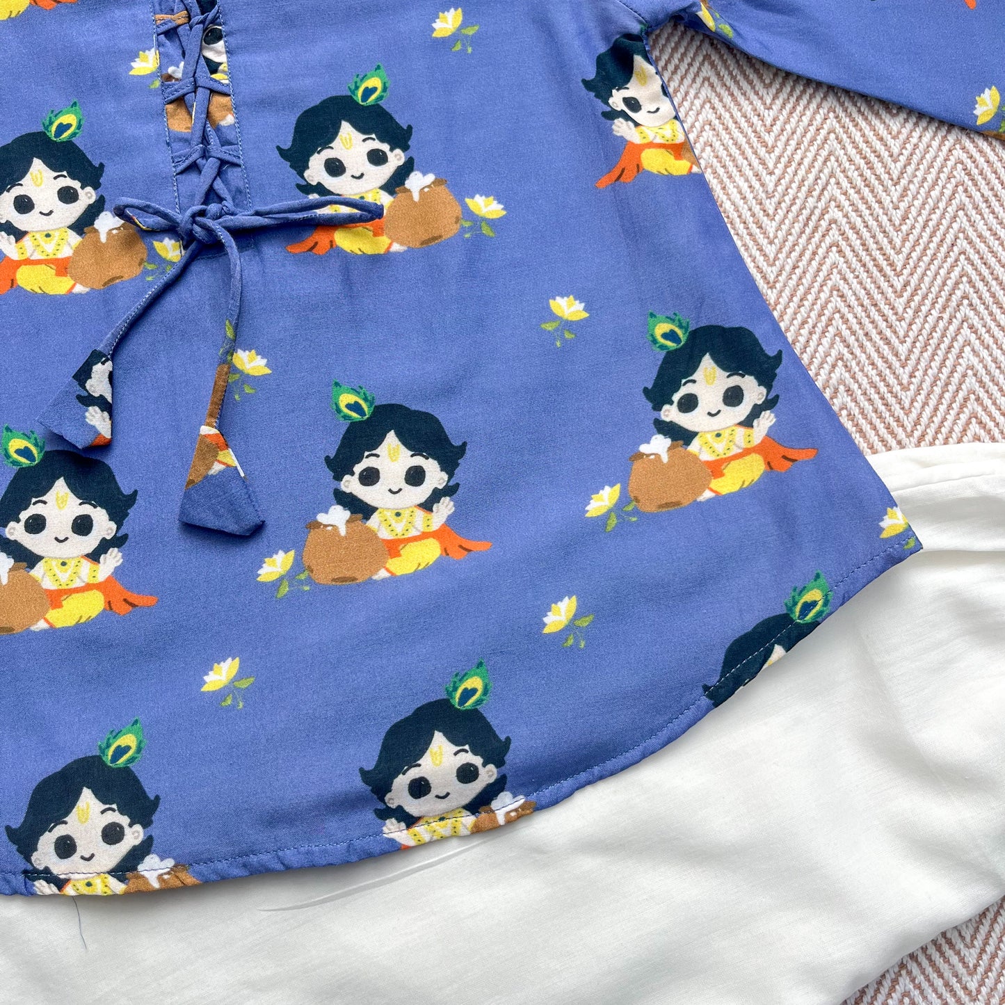 Mul Chanderi 'Nanha Krishna' Kurta Set for Girls