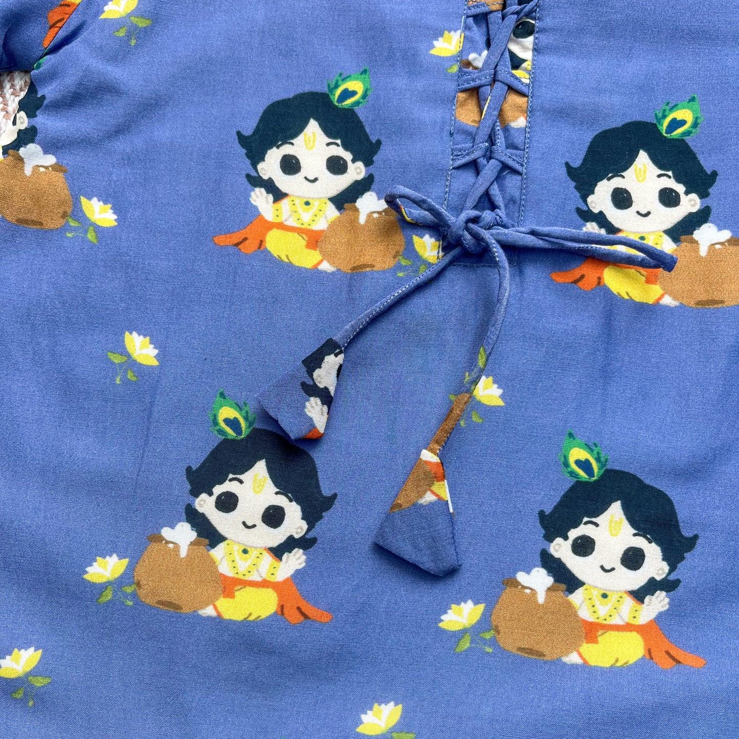 Mul Chanderi 'Nanha Krishna' Kurta Set for Girls