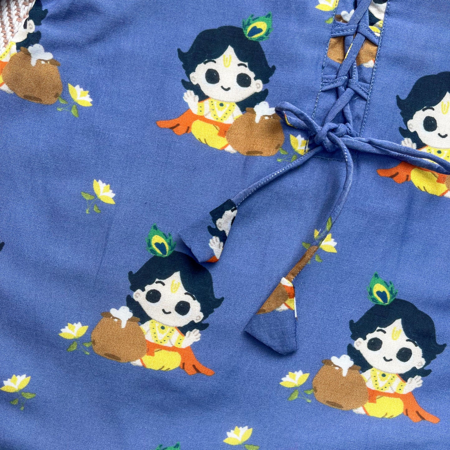 Mul Chanderi 'Nanha Krishna' Kurta Set for Girls