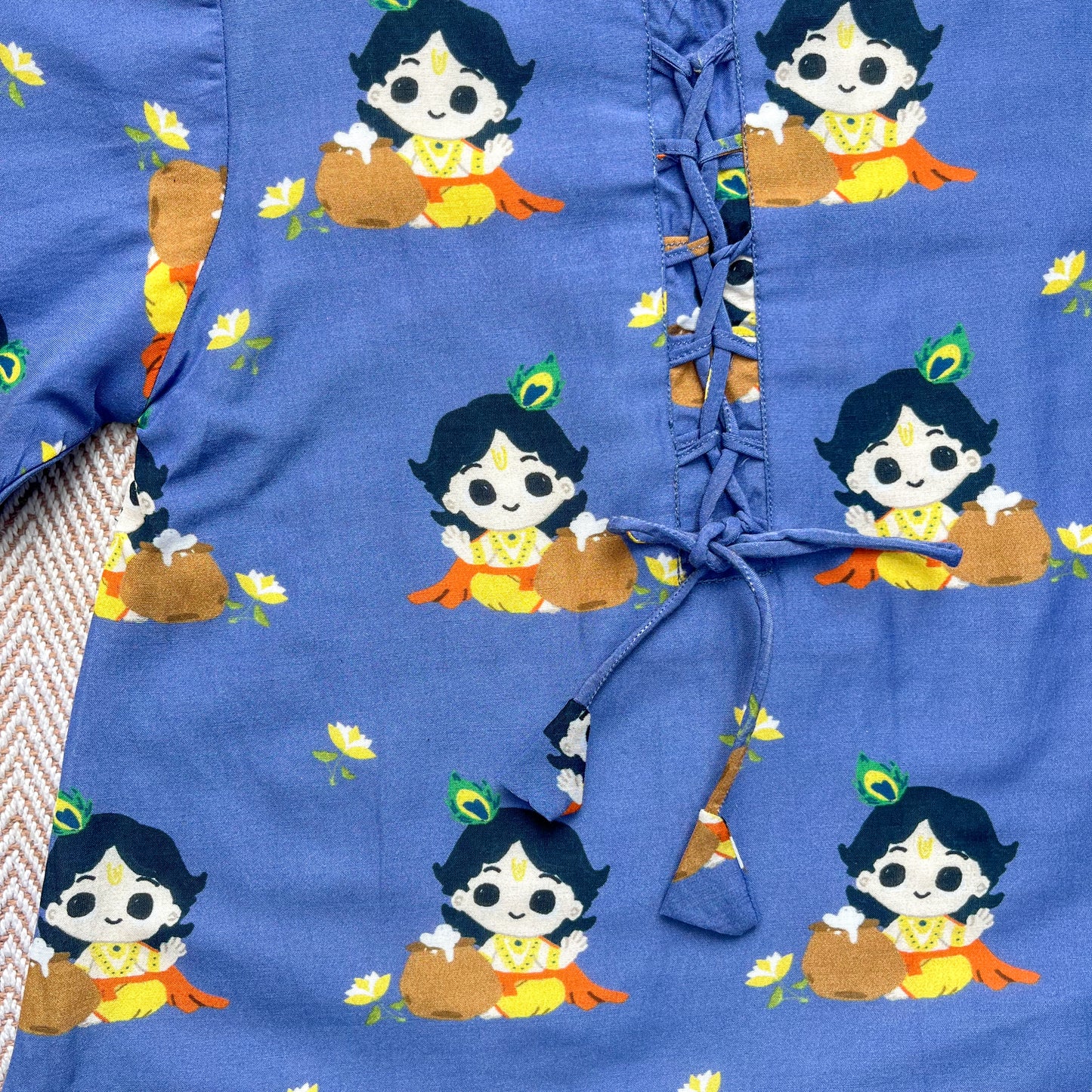 Mul Chanderi 'Nanha Krishna' Kurta Set for Girls