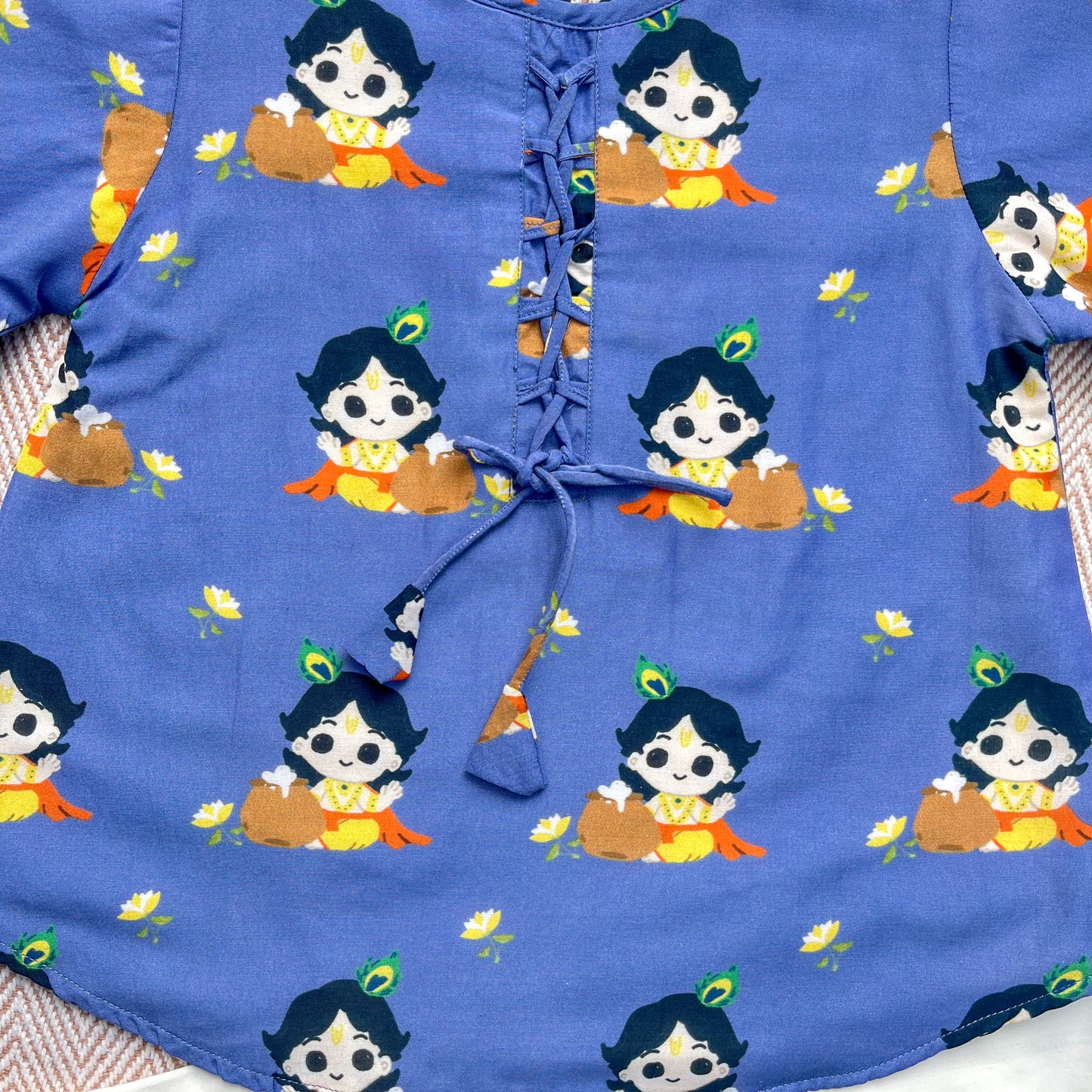 Mul Chanderi 'Nanha Krishna' Kurta Set for Girls