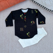 Chanderi Unisex Black Bandhej Kites Print Kurta Set