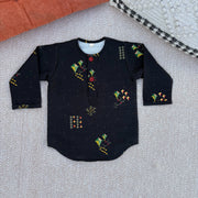 Chanderi Unisex Black Bandhej Kites Print Kurta