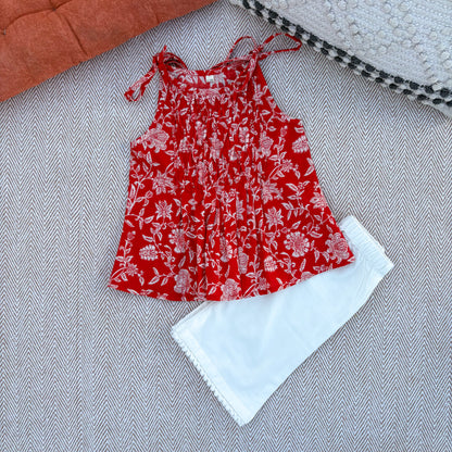 Organic Cotton Red Floral Tie-Up Co-ord Set