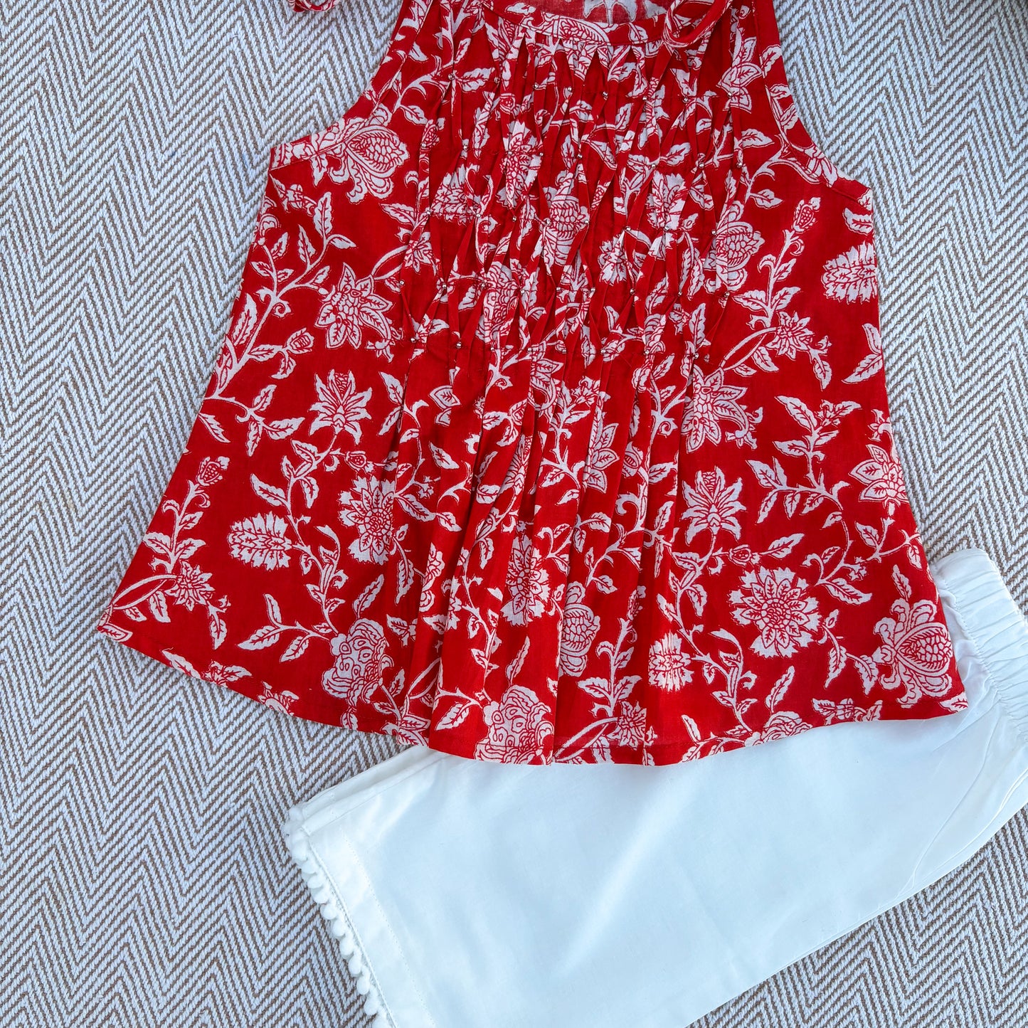 Organic Cotton Red Floral Tie-Up Co-ord Set