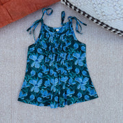 Organic Cotton Blue Floral Tie-Up Top