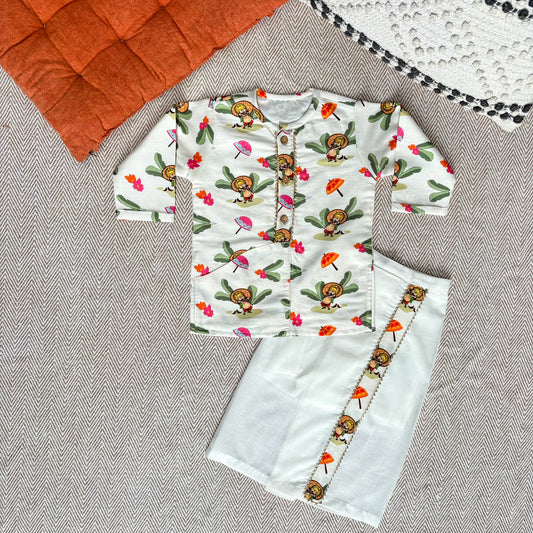 Mul Chanderi "Mahabali Print" kurta with Munddu