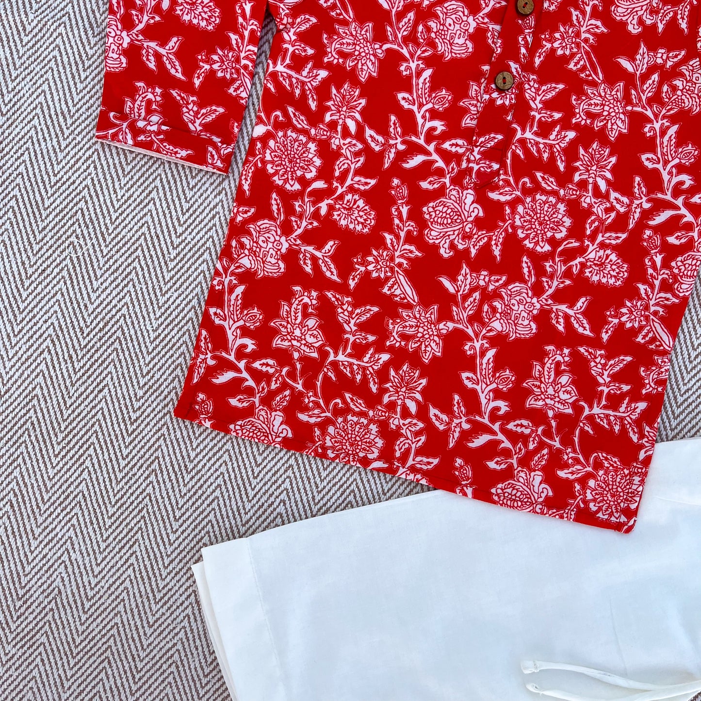 Organic Cotton Red Floral Kurta Set for Boys