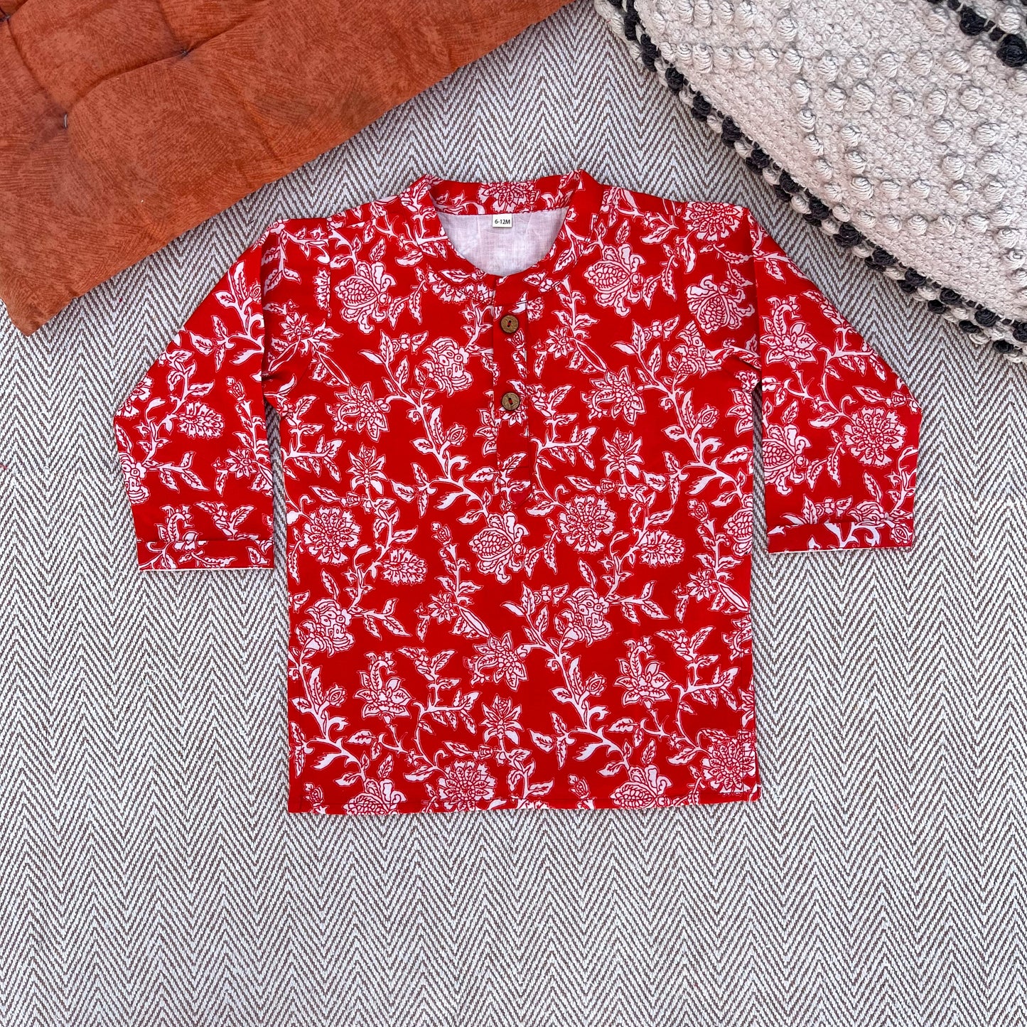 Organic Cotton Red Floral Kurta Set for Boys