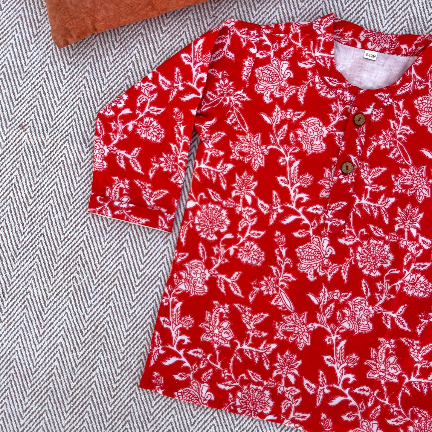 Organic Cotton Red Floral Kurta Set for Boys