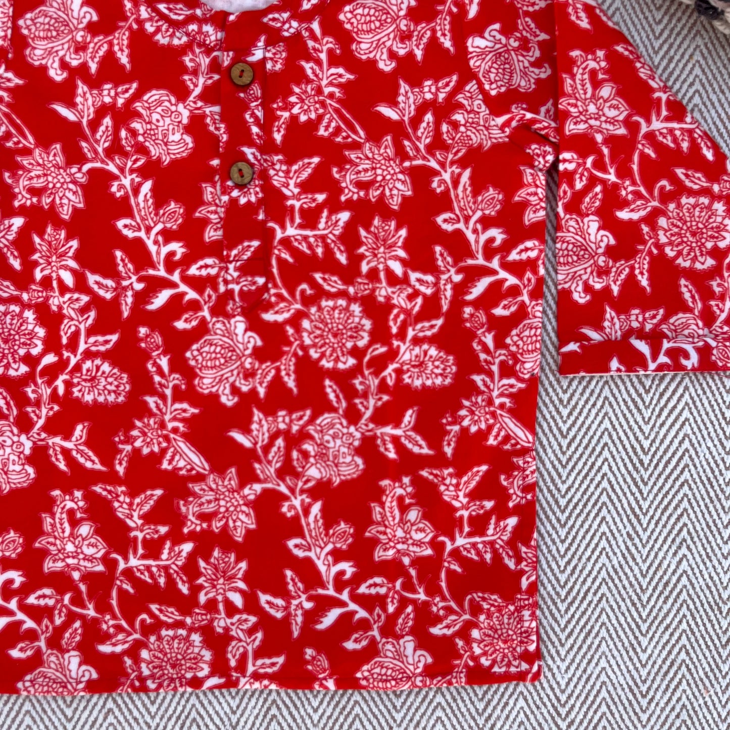 Organic Cotton Red Floral Kurta Set for Boys