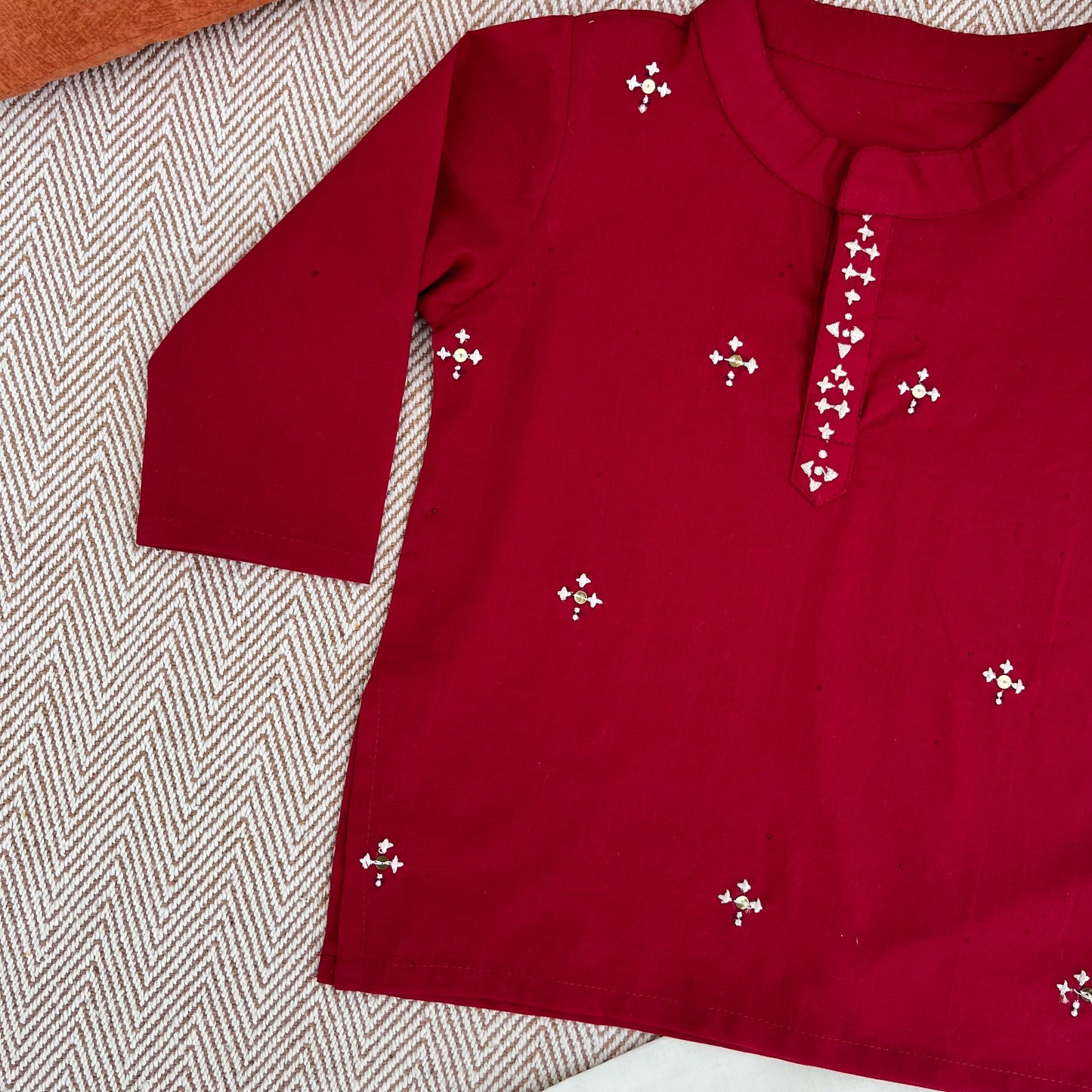 Organic Cotton Red Embroidered Kurta Set for Boys