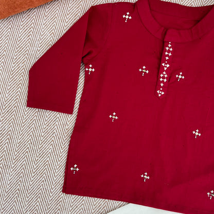Organic Cotton Red Embroidered Kurta Set for Boys
