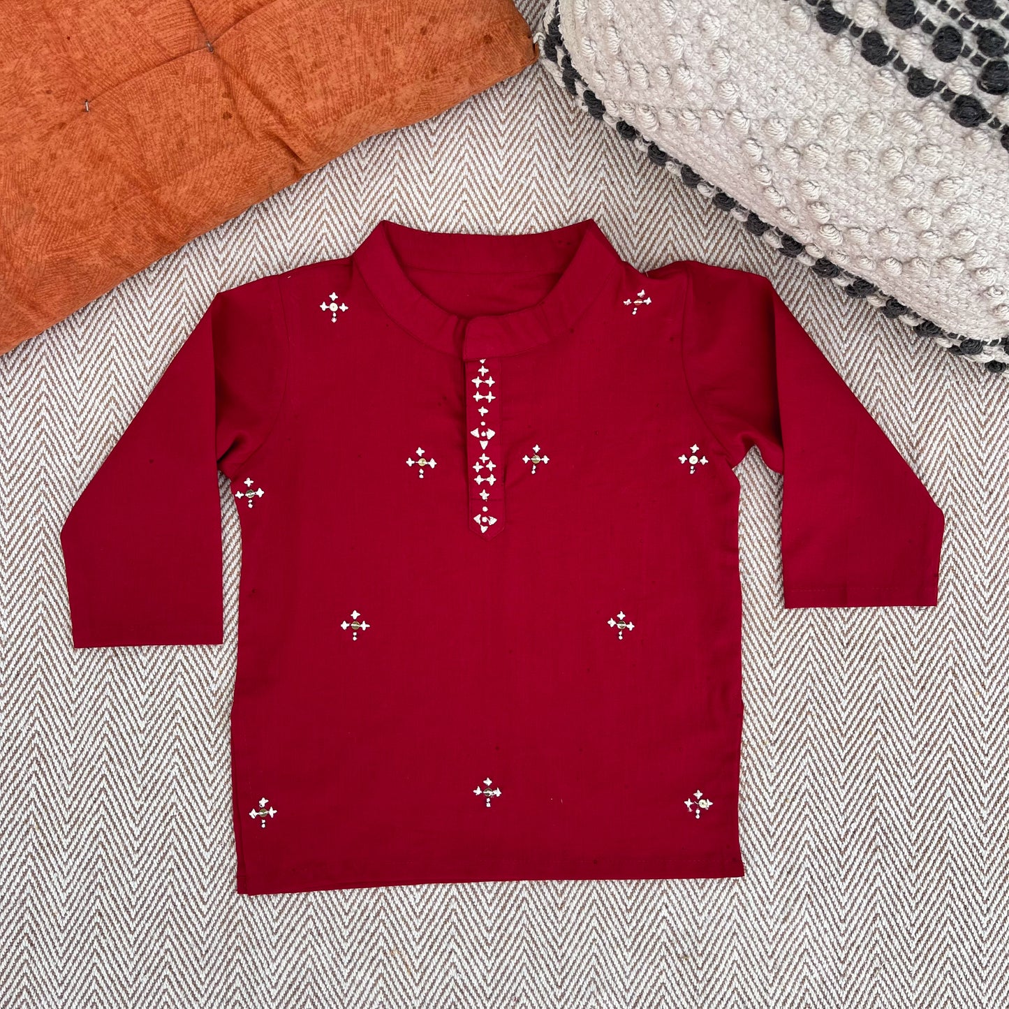 Organic Cotton Red Embroidered Kurta Set for Boys