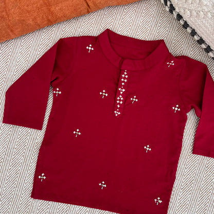 Organic Cotton Red Embroidered Kurta Set for Boys