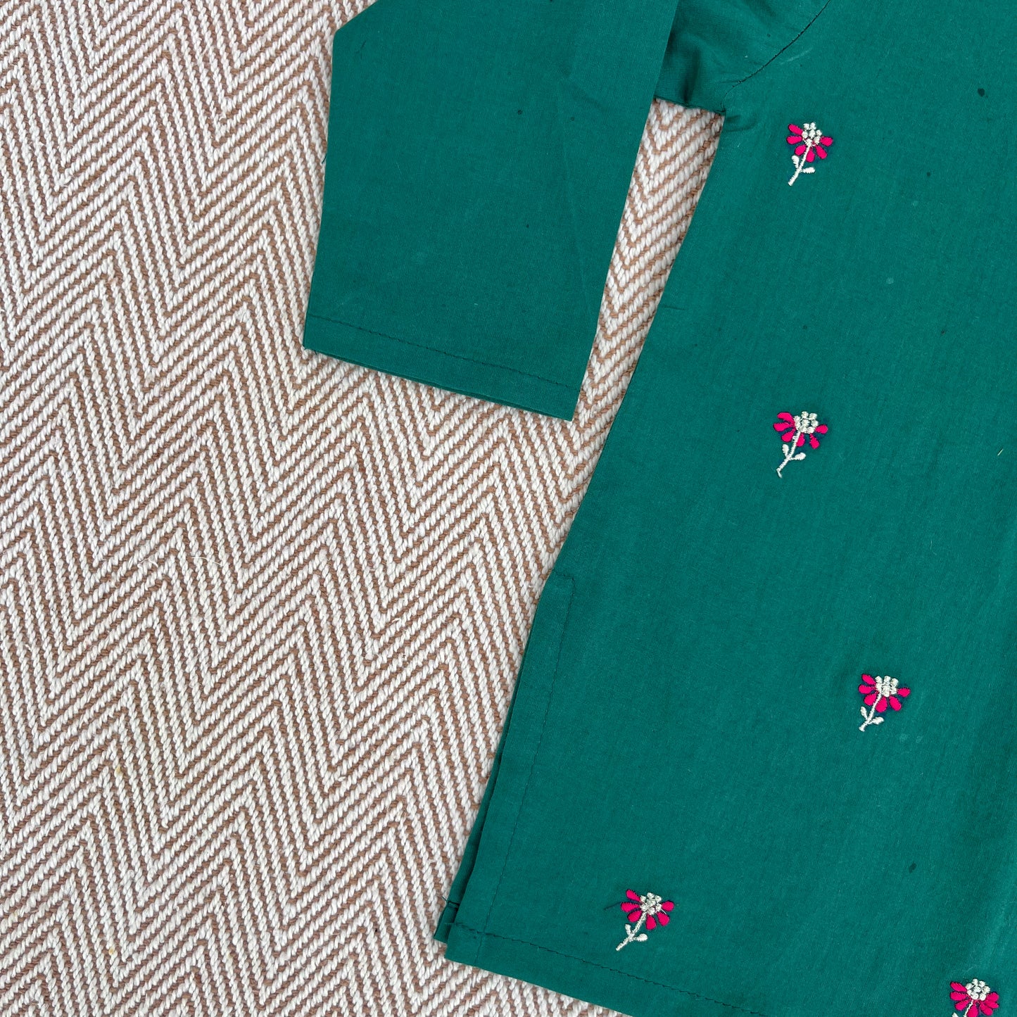 Organic Cotton Green Floral Embroidered Kurta Set for Boys