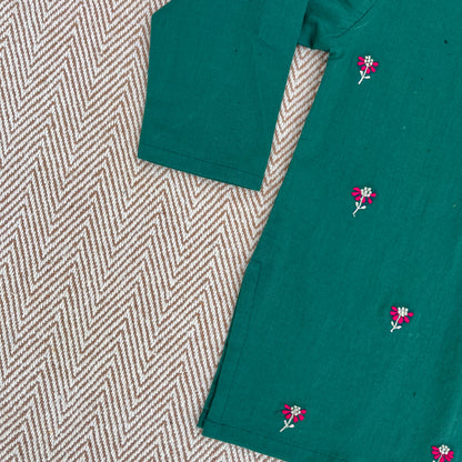 Organic Cotton Green Floral Embroidered Kurta Set for Boys
