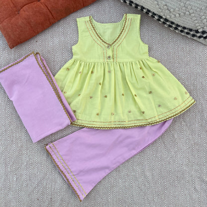Organic Cotton 'Festive Golden' Kurta Set for Girls