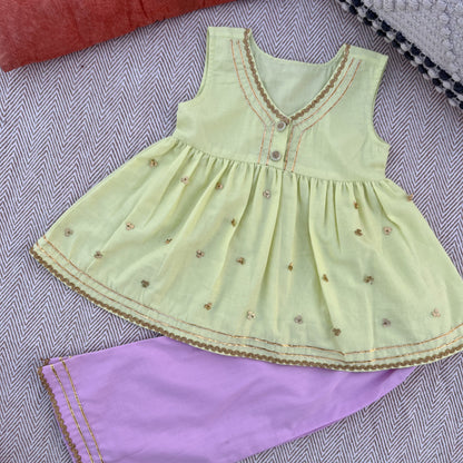 Organic Cotton 'Festive Golden' Kurta Set for Girls