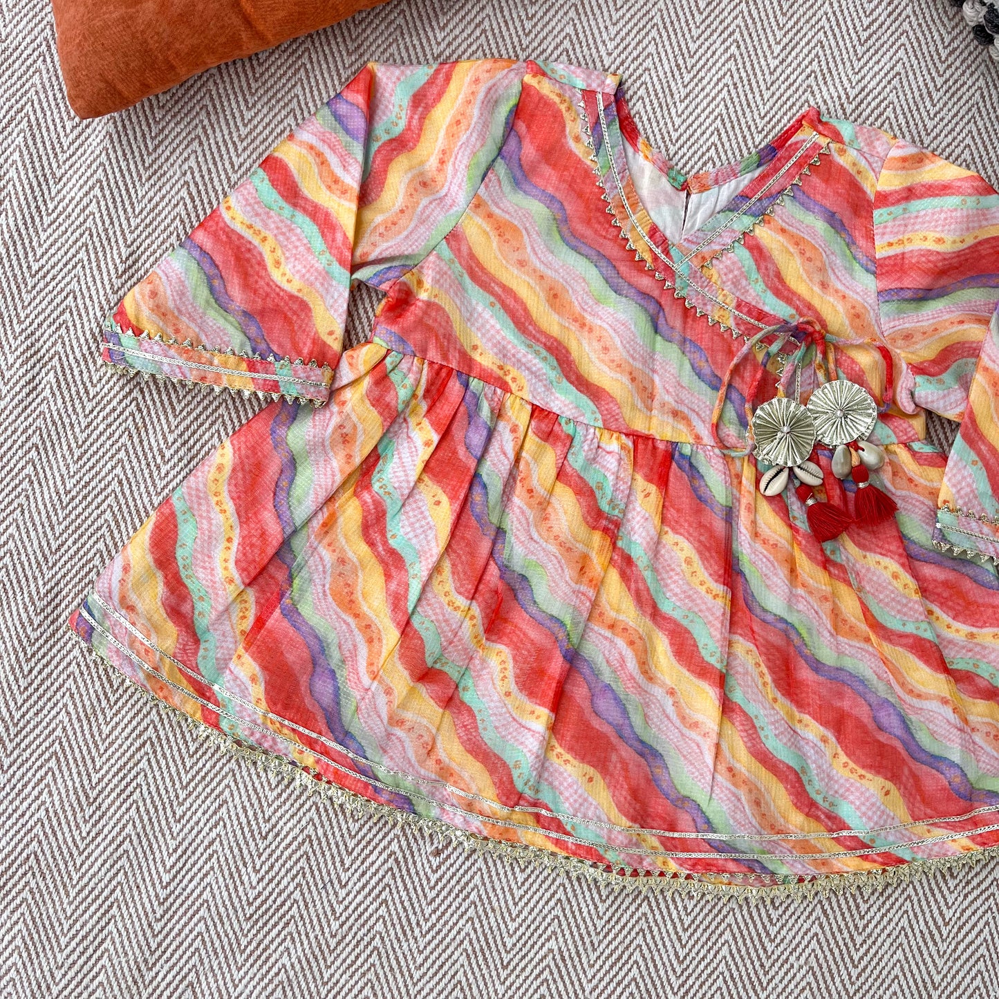 Kota Doriya Leheriya Print kurta set for Girls