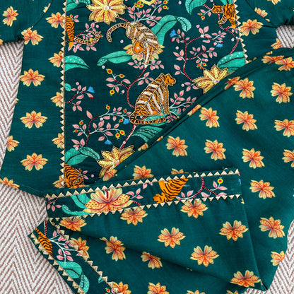 Chanderi "Bhaagh ki kahaani" Kurta set for Girls