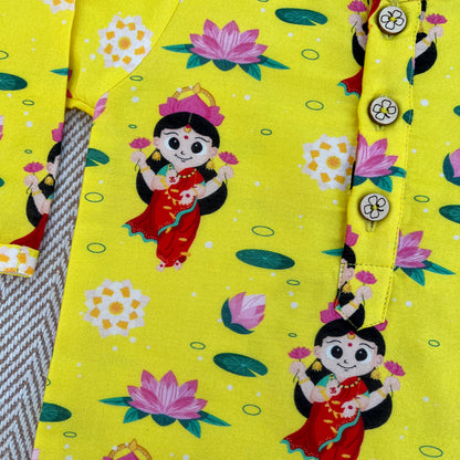 Chanderi Unisex 'Goddess Lakshmi' Kurta Set
