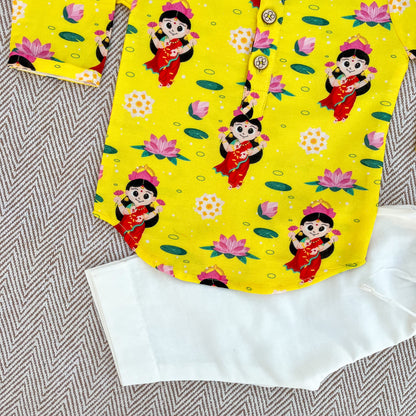 Chanderi Unisex 'Goddess Lakshmi' Kurta Set