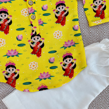 Chanderi Unisex 'Goddess Lakshmi' Kurta Set