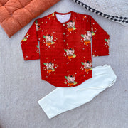 Organic Cotton Unisex 'Bappa Morya' Kurta Set (Red)