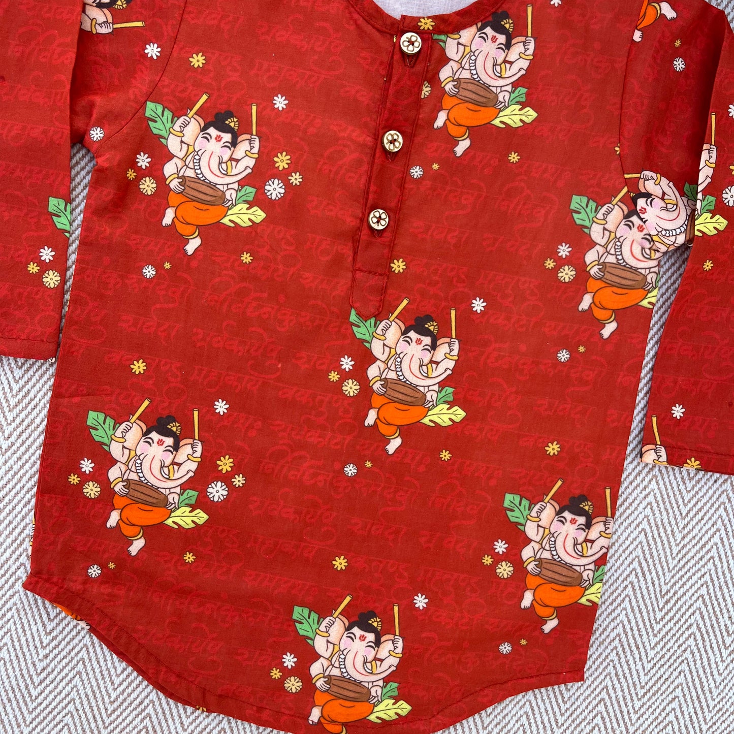 Organic Cotton Unisex 'Bappa Morya' Kurta Set (Red)