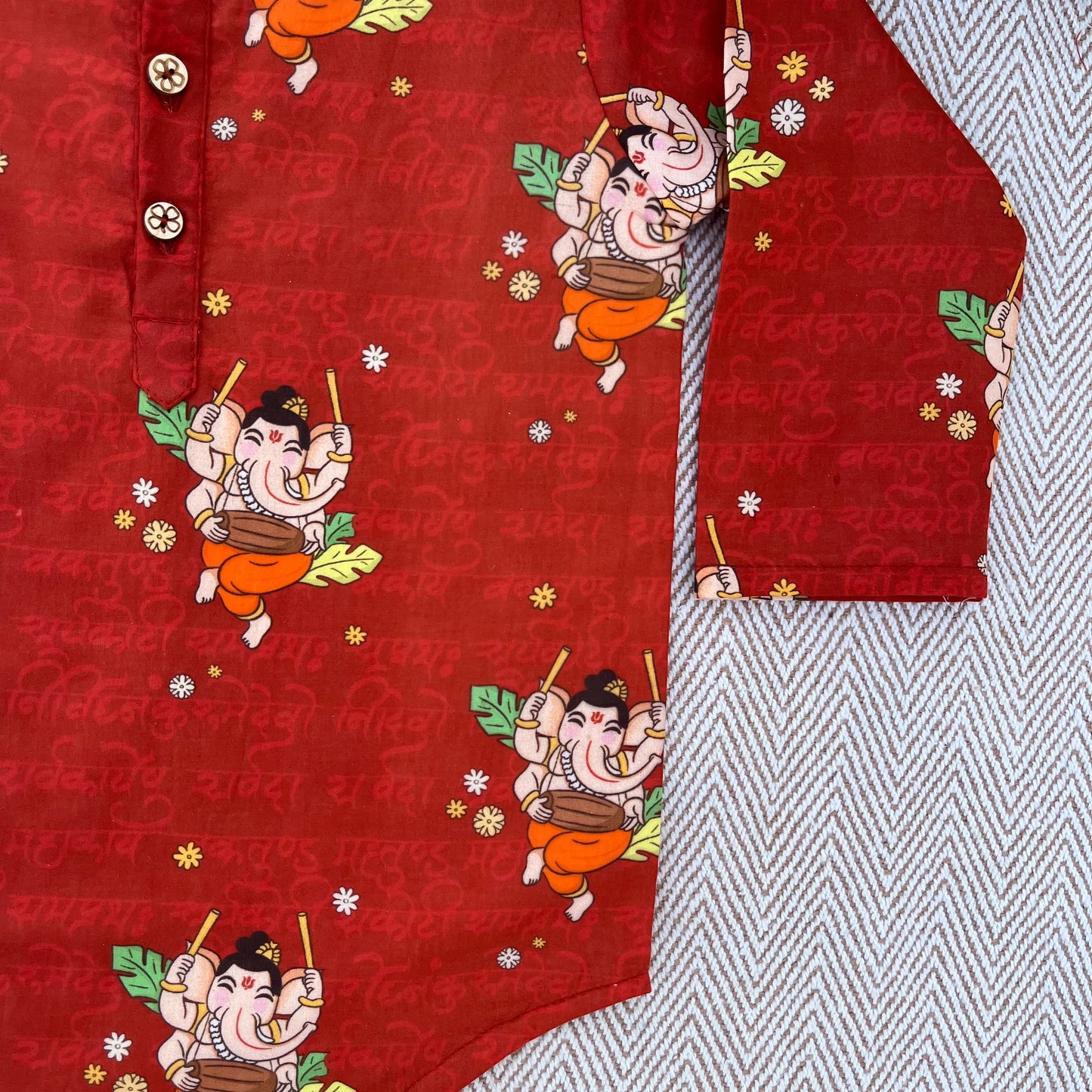 Organic Cotton Unisex 'Bappa Morya' Kurta Set (Red)