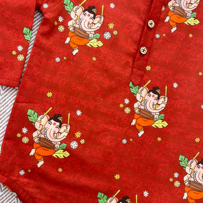 Organic Cotton Unisex 'Bappa Morya' Kurta Set (Red)
