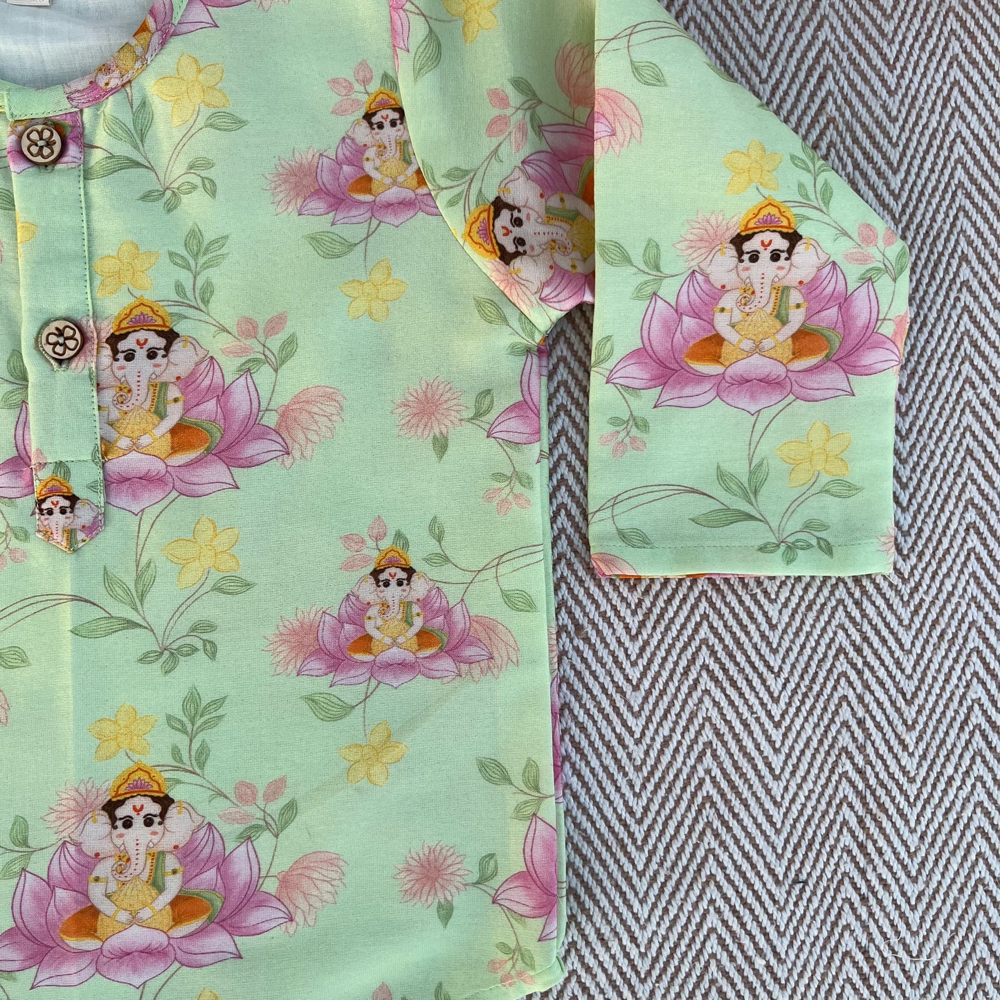 Chanderi Unisex 'Siddhi Vinayak' Kurta Set- Green