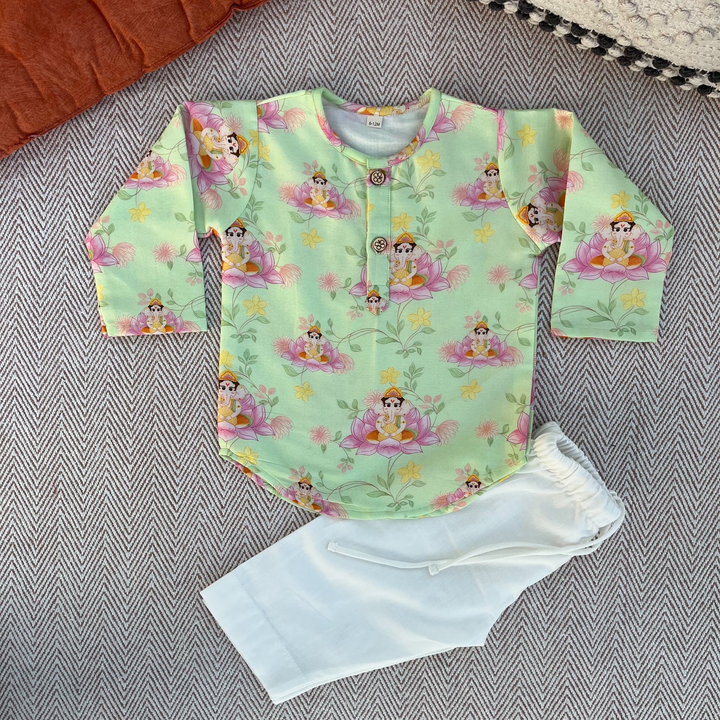 Chanderi Unisex 'Siddhi Vinayak' Kurta Set- Green