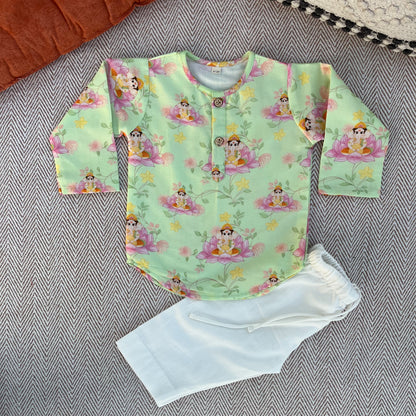 Chanderi Unisex 'Siddhi Vinayak' Kurta Set- Green